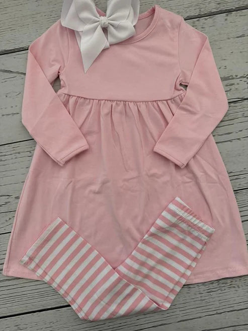 9.20 GLP2861 Baby Girls Pink Long Sleeve Tunic Stripe Leggings Clothes Sets Preorder