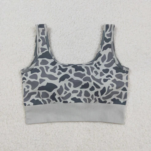 9.13 GT1188 Adult Women Grey Camo Knitted Yoga Crop Bra Tops
