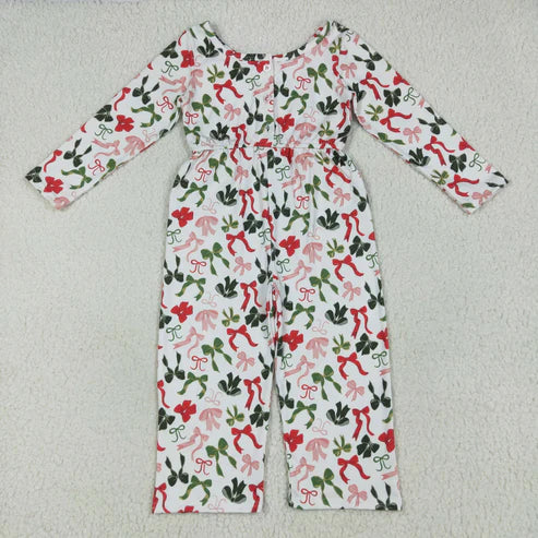 9.17 LR2192 Baby Girls Long Sleeves Colorful Bows Pockets Christmas Jumpsuit
