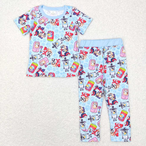 9.16 BSPO0249 Cartoon dog blue short sleeve pants suit