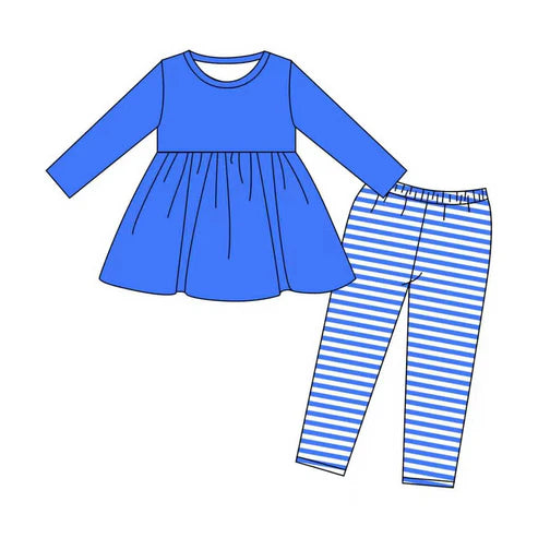 9.20 GLP2865 Baby Girls Blue Long Sleeve Tunic Stripe Leggings Clothes Sets Preorder