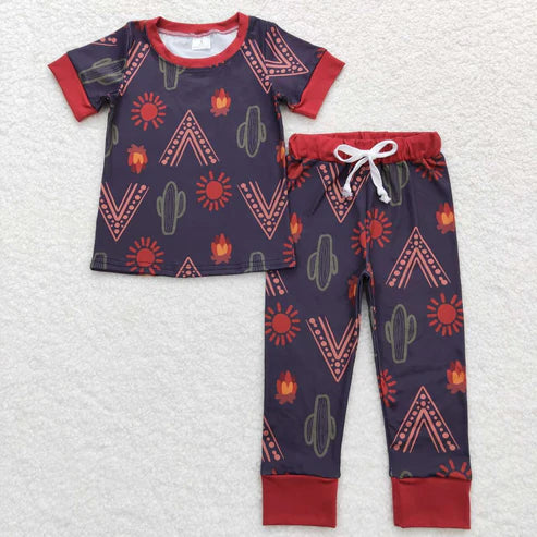 9.15 BSPO0326 Cactus Sun grey brown short sleeved trousers pajamas set