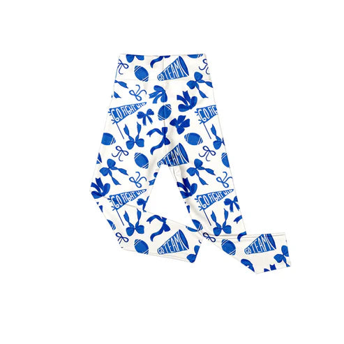 9.20 P0845 Baby Girls Blue Go Team Footballs Bows Yoga Legging Pants Preorder