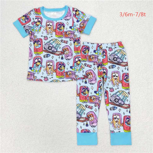 9.15 BSPO0383 Boys cartoon dog blue short-sleeved pant pajamas set