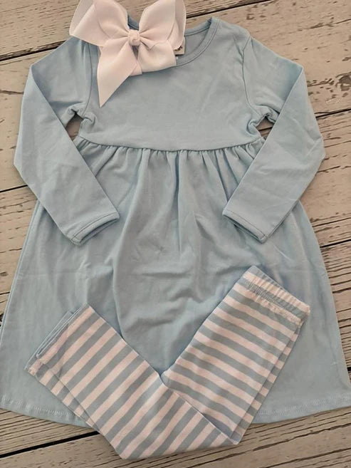 9.20 GLP2862 Baby Girls Aqua Long Sleeve Tunic Stripe Leggings Clothes Sets Preorder