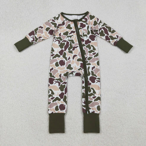 9.24 LR2590 Baby Boys Deer Ducks Dogs Camo Western Zipper Footie Romper