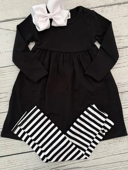 9.20 GLP2867 Baby Girls Black Long Sleeve Tunic Stripe Leggings Clothes Sets Preorder