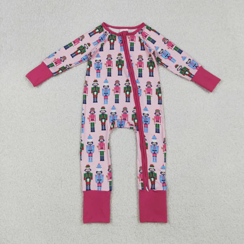 9.16 LR2598 Baby Girls Colorful Soldiers Plaid Zipper Footie Romper