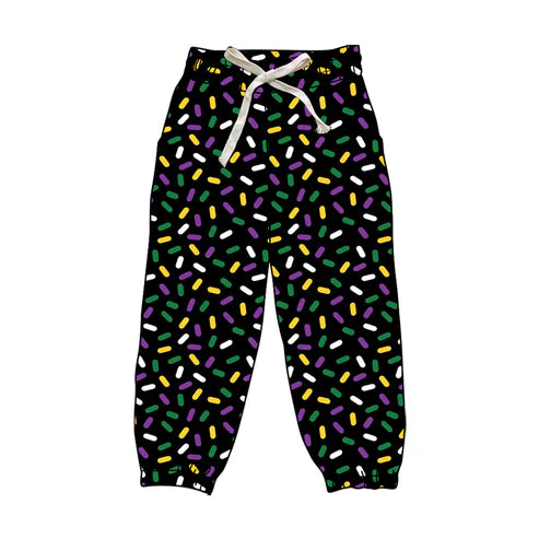 9.18 P0842 Adult Women Mardi Gras Sprinkles Yoga Jogger Bottom Preorder