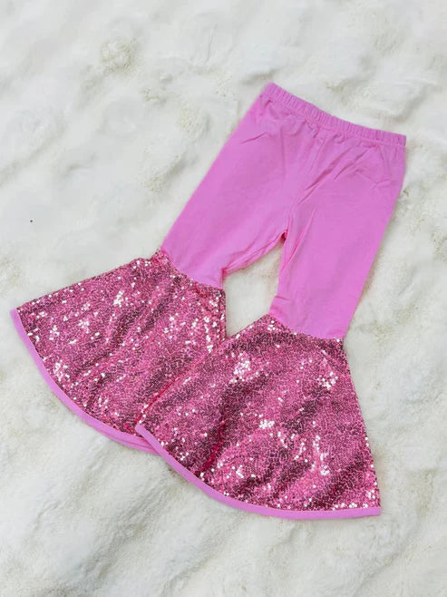 9.23 P0853 Baby Girls Pink Sequin Bell Bottom Pants Preorder
