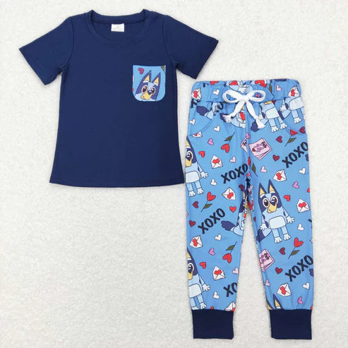 9.15 BSPO0271 Love pocket navy blue short sleeve pants suit