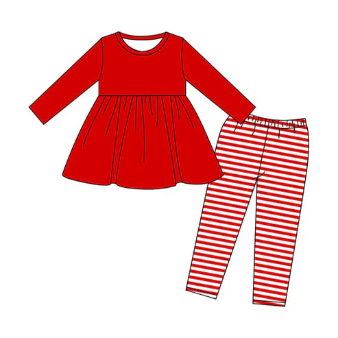 9.20  GLP2864 Baby Girls Red Long Sleeve Tunic Stripe Leggings Clothes Sets Preorder