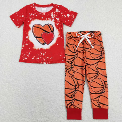 9.15 BSPO0291 Basketball Love Orange Red Short Sleeve Pants Suit