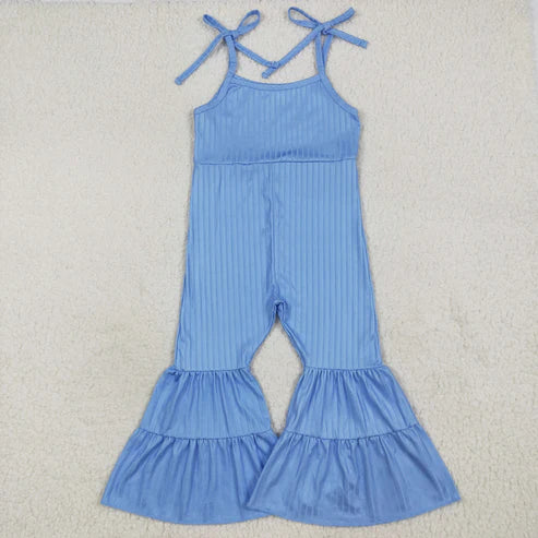 9.17 SR3159 Baby Girls Blue Strap Bell Bottom Ribbed Jumpsuit