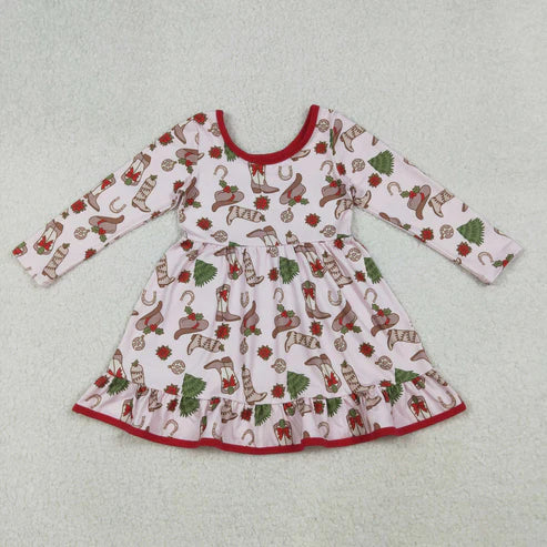 9.24 GLD1274 Baby Girls Boots Holly Christmas Ruffle Knee Length Dress