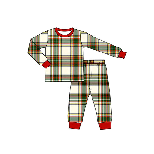 9.18 BLP1279 Baby Boys Green Red Checked Top Pants Christmas Pajamas Sets Preorder