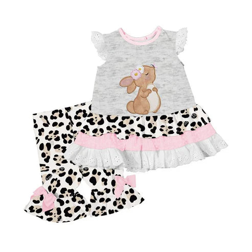 9.20  GSPO2070 Baby Girls Rabbit Leopard Tunic Bell Bottom Pants Easter Clothes Sets Preorder