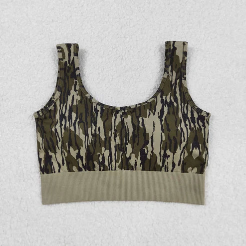 9.13 GT1187 Adult Women Bottomland Camo Knitted Yoga Crop Bra Tops
