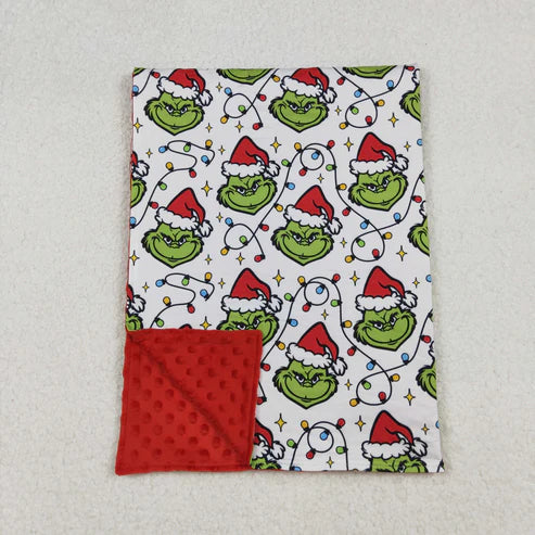 9.23 BL0222 Baby Kids Christmas Lights Green Face Plaid Blanket