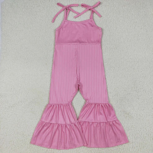 9.17 SR3156 Baby Girls Pink Strap Bell Bottom Ribbed Jumpsuit