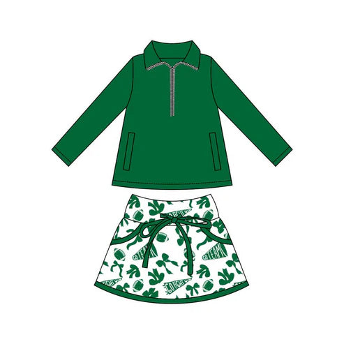 9.23 GLD1327 Baby Girls Pockets Pullover Green Footballs Bows Skorts Team Sets Preorder