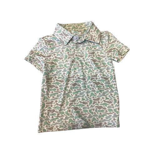 9.20 BT1354 Baby Boys Short Sleeves Green Ducks Camo Button Polo Shirts Top Preorder