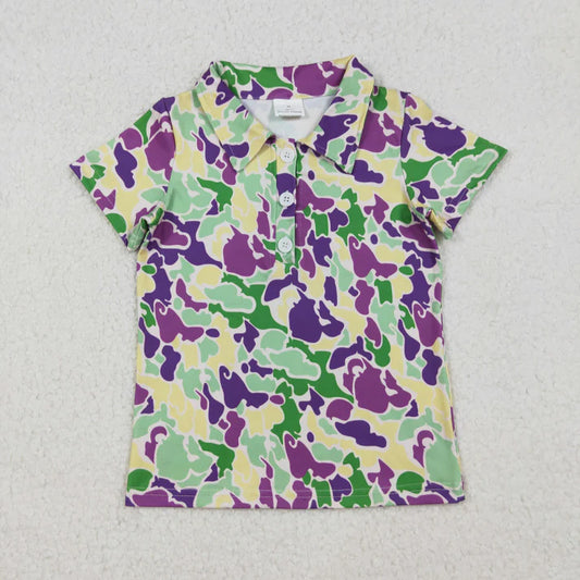 9.25 BT1345 Baby Boys Purple Green Yellow Camo Button Western Polo Shirts Top