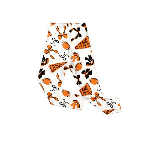 9.20 P0847 Baby Girls Orange Black Go Team Footballs Bows Yoga Legging Pants Preorder