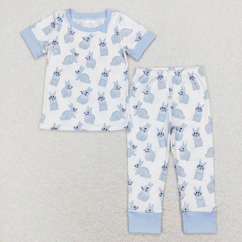 9.15 BSPO0237 Rabbit light blue border white short-sleeved pant suit