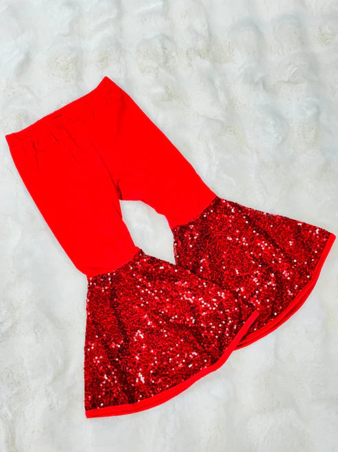 9.23  P0854 Baby Girls Red Sequin Bell Bottom Pants Preorder