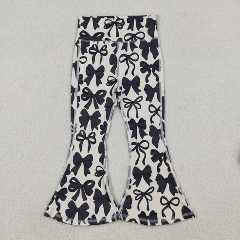 9.24 P0775 Baby Girls Black Bows Bell Bottom Yoga Pants