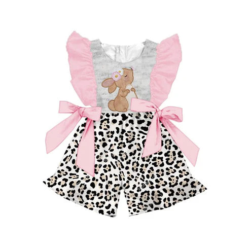 9.20 SR3217 Baby Girls Flutter Sleeve Rabbit Bows Ruffle Shorts Easter Jumpsuits Preorder