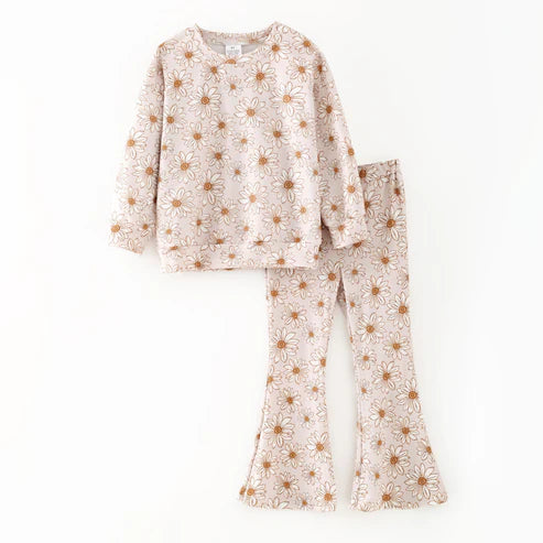 9.22 GLP2877 Baby Girls Pink Flowers Top Bell Bottom Pants Clothes Sets Preorder