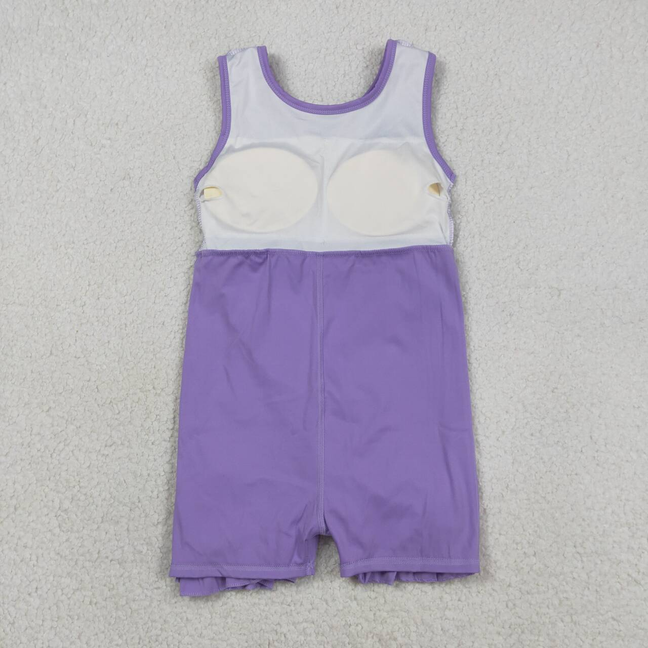 GSD3036 Kids Baby Girls Purple Sleeveless Yoga Active Ruffle Shorts Knee Length Dresses
