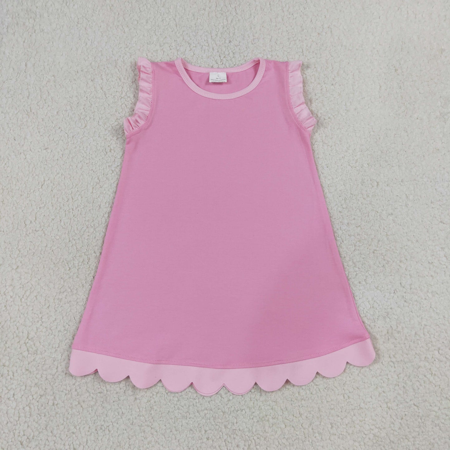 GSD4043 Kids Baby Girls Pink Sleeveless Scallop Knee Length Dresses