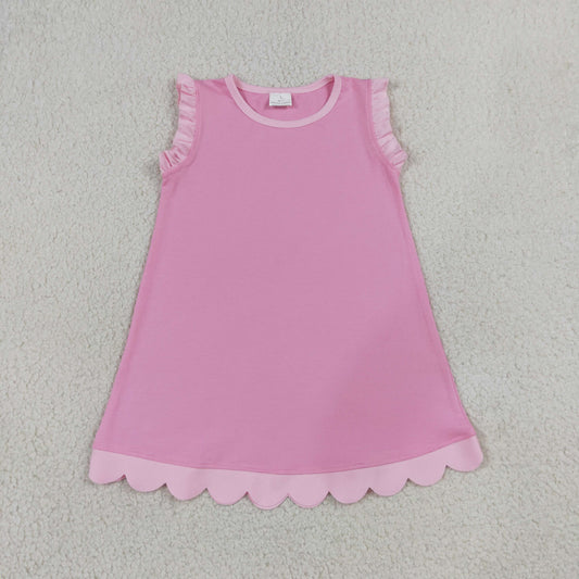 GSD4043 Kids Baby Girls Pink Sleeveless Scallop Knee Length Dresses