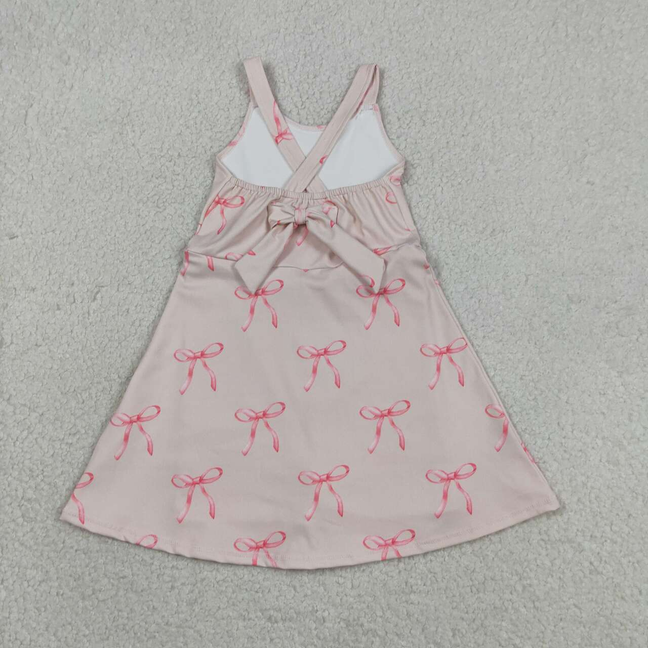 GSD3421 Kids Baby Girls Strap Back Bows Yoga Active Shorts Knee Length Dresses