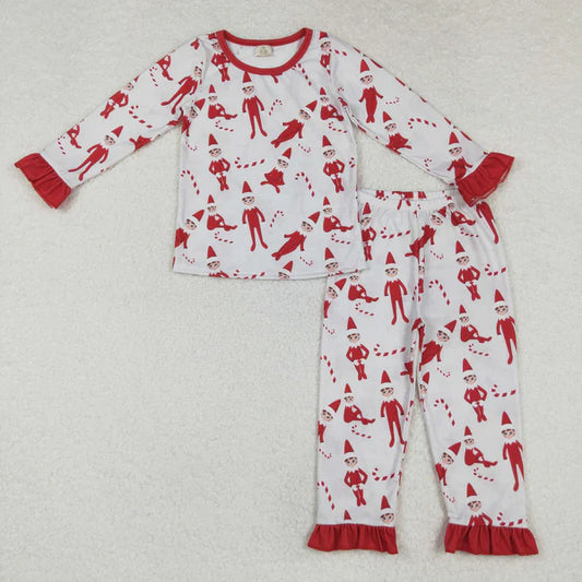 GLP1866 Baby Girls Christmas Shelf Top Pants Bamboo Pajamas Outfits Clothes Set