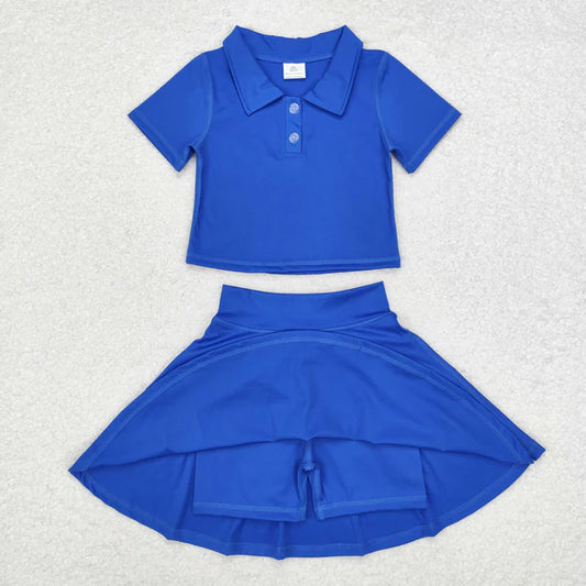 L-3.3 GSD1396 Baby Girls Royal Blue Buttons Shirt Skirt Active Wear Clothes Set