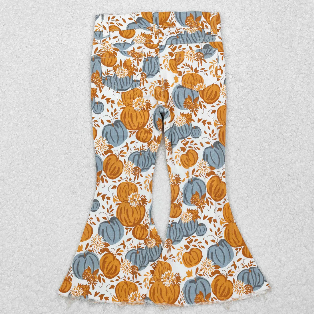 L-3.7  P0487 Baby Girls Fall Pumpkin Flowers Denim Pants Jeans