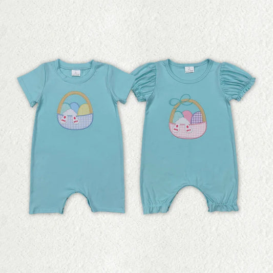 Sibling Girls Baby Infant Boys Easter Eggs Basket Rompers