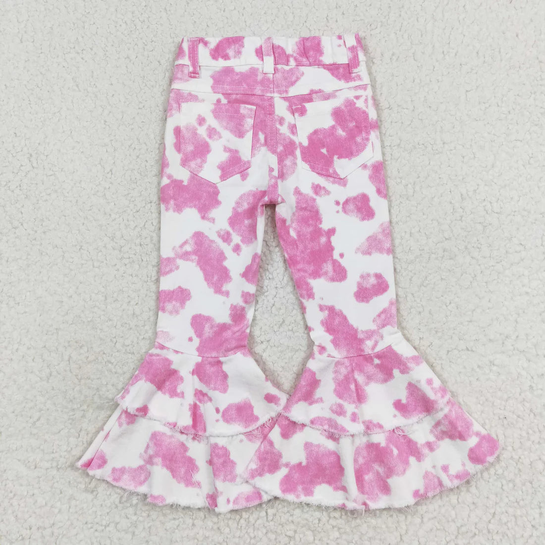 L-3.7  P0406 Pink and white cow-print denim pants