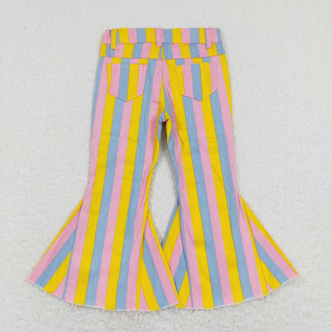 L-3.7  P0332 pink blue and yellow striped denim trousers