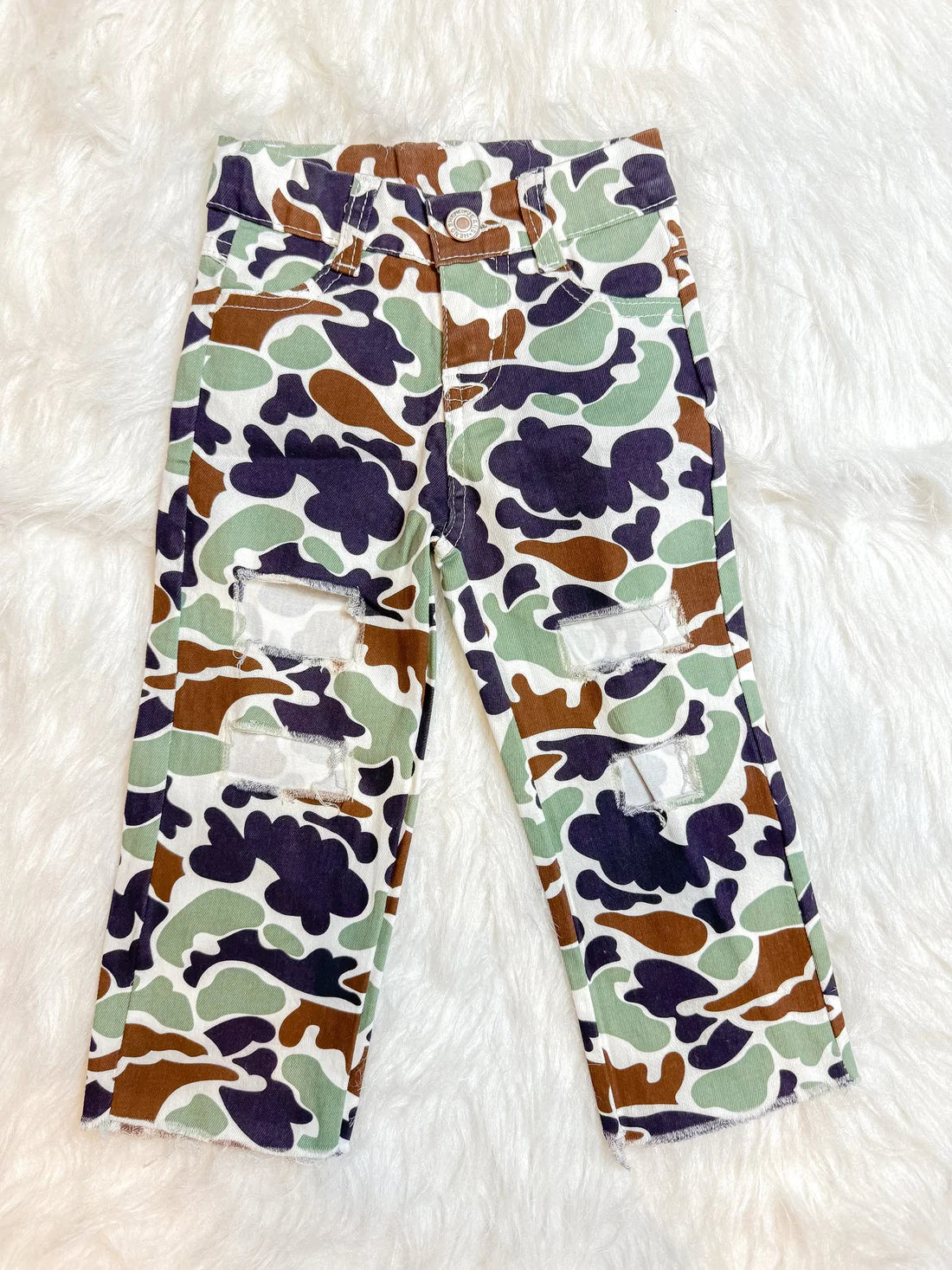 L-3.7 P0413 Brown green camouflage hole Denim trousers