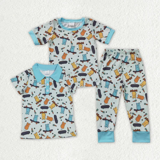 Sibling Baby Boys Rabbit Easter Shirts Pajamas sets