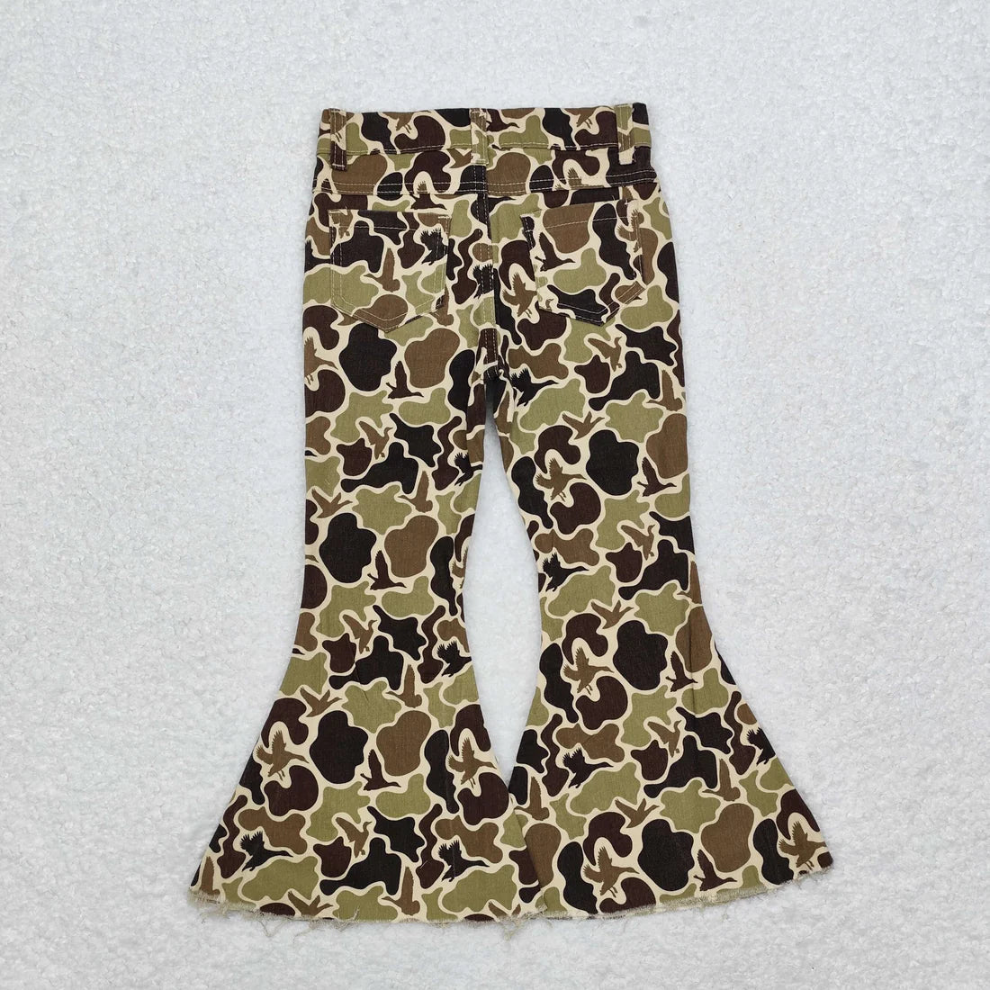L-3.7  P0529 Baby Girls Camo Duck Fall Bell Flare Denim Pants