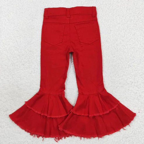 L-3.7 P0270 ripped red double-layer flared denim trousers