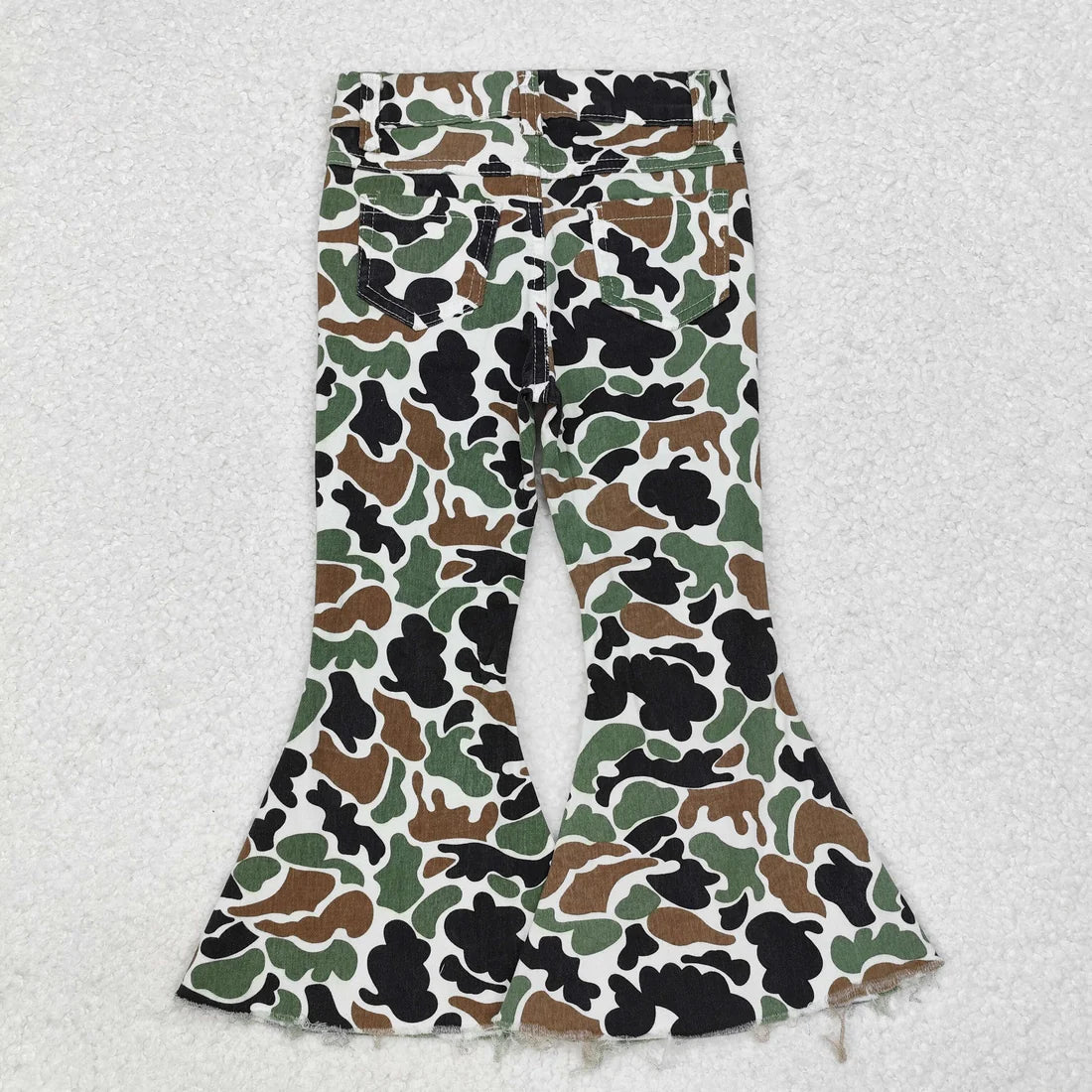 L-3.7  P0582 Baby Girls Brown Camo Fall Bell Flare Denim Pants