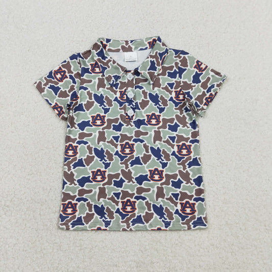 BT1694 Kids Baby Boy Short Sleeve Southern Camo AU Team Button Polo Shirts Top