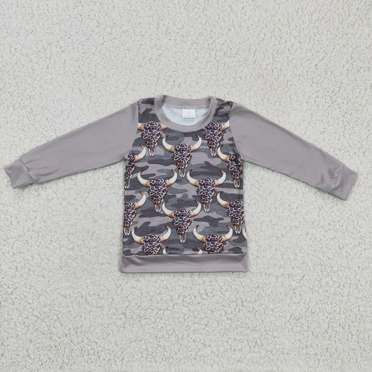 RTS NO MOQ（In Stock) BT0108 baby boy clothes cow head Long-Sleeve Top